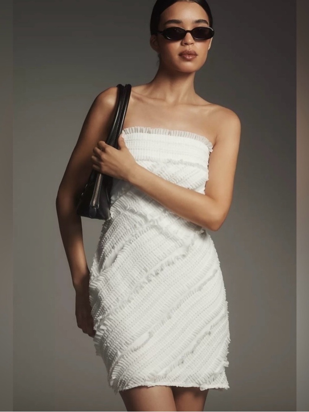 NWT: Anthropologie Endless Rose White Strapless Textured Mini Dress - Picture 1 of 7